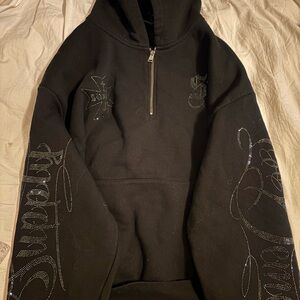 Men's Black Hoodie with Rhinestone Accents